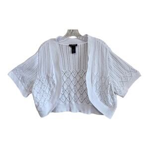 LANE BRYANT Women's PLus 18 20 Shrug Cardigan Sweater White Crochet Open 46"